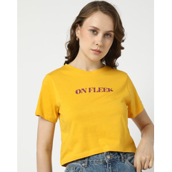 Women Typographic Print Regular Fit Round-Neck T-Shirt