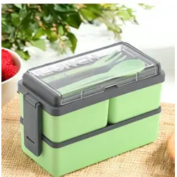 Plastic Lunch Box Comes with 3 Detachable Box, 2 Spoons & Stylish Lid Bpa Free, Air Tight,Easy to Carry in Bagpack Ideal for Office, School & Oudoor Double Decker, 1.4 Liters