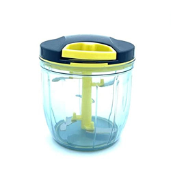 FLOSSYMART 1000 ml Easy to use Quick Handy Fruits and Vegetable Push Chopper for Kitchen, 5 Sharp Stainless Steel Blades, Unbreakable Food-Grade Plastic, Anti-Slip Base (1000 ML, Yellow)