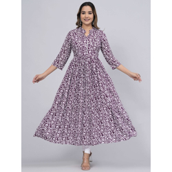 Floral Printed Mandarin Collar Anarkali Kurta