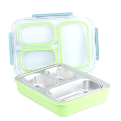Attro Lunch Express 3 Lunch Box Comes with 3 Detachable Inner Steel Compartments-Leakproof,BPA-Free Lunch Box for Fresh Meals On-The-Go Ideal for School, Office, and Travel-Green-1200ml