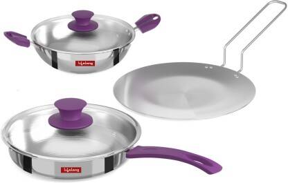 Lifelong LLTPC6 Combo Kadhai (20 CM), Fry Pan Roti Tawa Induction Bottom Cookware Set(Triply, 3 - Piece)