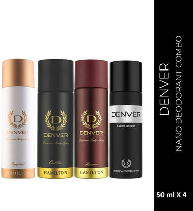 DENVER Black Code,Caliber,Honour & Imperial Nano Deo | Long Lasting (50ml x 4) Deodorant Spray - For Men(200 ml, Pack of 4)