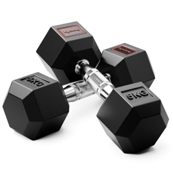 Lifelong Rubber Dumbbells Set of 2 (5Kg*2) for Home Gym - Dumbbell Set of 2 with Rubber Coating - Hexa Dumbbell Set for Men & Women - Home Gym Exercise Equipment - Dumbbell Weights (Black)