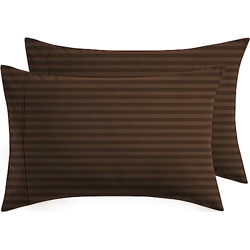 BSB HOME 220 TC Premium Glace Cotton Solid Striped Pillow Covers | Ultrasoft Breathable Envelope Closure| Pack of 2 Pillow Covers King Size (Brown, 20 x 30 Inches)