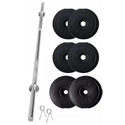 FitBox Sports Home Gym - W/A Barbell Rod & Weigth Plates 20kg (2.5kg x 4 + 5kg x 2), Black (9506)