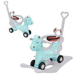 Amazon Brand - Jam & Honey 3-in-1 Ride-On and Rocker with Parental Handle | for Kids 2-5 Years Old | Non-Toxic PE | Durable and Safe with Seat Belt | BIS Approved | Blue