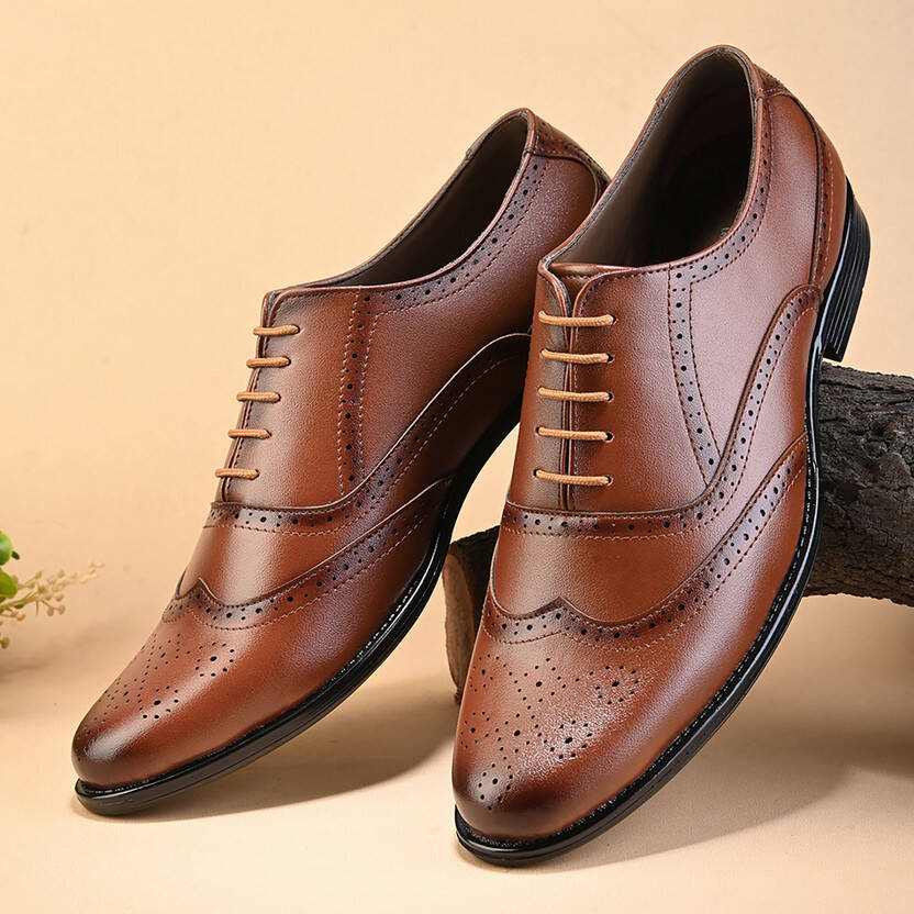 Party Wear Formal Shoes |Office Wear Shoes |Oxford Shoes |Police Shoes Lace Up For Men(Tan , 10)