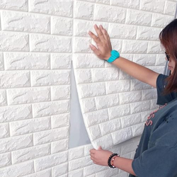 POZET 3D Brick Wallpaper PE Foam self Adhesive Brick Design Wall Stickers/DIY Wallpaper for Home Hotel Living Room Bedroom Cafe Deco (70 x 77 cm, White)