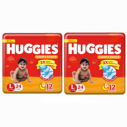 Huggies Comfy Baby Diaper Pants, Upto 50% Faster Absorption - L(48 Pieces)