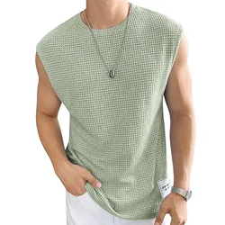 NETCLICKMens Waffle Tank Tops Sleeveless Round Neck Polycotton T-Shirt for Gym, Running and Outdoor
