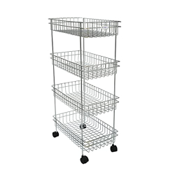 ZINBELL Four Layer Kitchen Trolly Multipurpose Stainless Steel Portable Storage Floor Standing Or Tabletop Rack|Trolley with Wheels for Kitchen Storage, Tiered Shelf, 4 Shelf Trolley