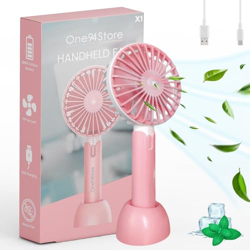 One94Store Portable USB Fan  Rechargeable 1200mAh Battery, Up to 6 Hours Working Time, 3-Speed Modes, Compact & Lightweight with USB Cable  Ideal for Home, Office & Travel (Pink)