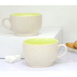 KITTENS Lime White Shade Speckled Surface Coffee Mug, 375ml Tea and Coffee Mugs Set of 2, Microwave & Dishwasher Safe, Hand Painted, Aesthetic Tea Cup Ideal for Home & Office