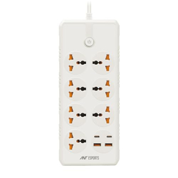 Ant Esports PS722 Power Strips with 7 Universal Socket and 2USB-A & 2Type-C, 3-Meter Cord, 2500-Watt,Fireproof Material, Heavy Duty Cable Overload Protection,Extension for Home/Office AppliancesWhite