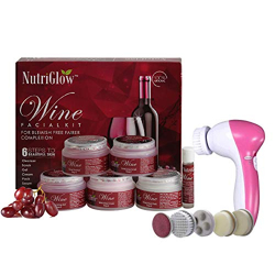 NutriGlow Wine Facial Kit with Red Grape Extracts  6-Step Skincare Routine for All Skin Types, 260g | Includes Free 5-in-1 Face Massager for Men & Women