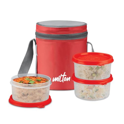 MILTON Foodie Tiffin Insulated Lunch Box, Set of 3, (280 ml Each), Red, Leak Proof, Microwave Safe, Odour Proof, Light Weight, Easy to Carry, Food Grade
