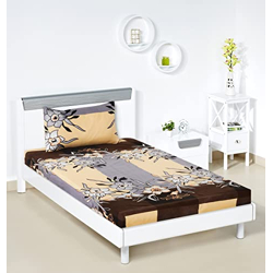 Amazon Brand - Solimo Polyester Neutral Bouquet Single Bedsheet with 1 Pillow Cover,Multicolor,120 GSM,144 TC
