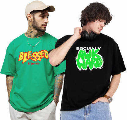 Men Printed Round Neck Cotton Blend Multicolor T-Shirt