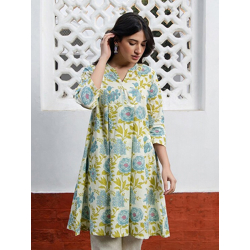 Women's Off White Pure Cotton Floral Printed Regular Tunic
