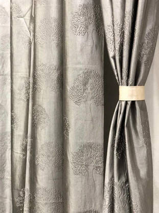DTODEXPRESS 213.3 cm (7 ft) Polyester Room Darkening Door Curtain (Pack Of 2)(Floral, Grey)