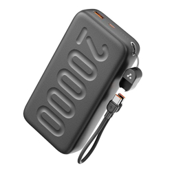 Ambrane 20000mAh Powerbank with in-Build Type C Cable, 22.5W Fast Charging, USB & Type C Output, Power Delivery, Quick Charge for iPhone, Android Mobile & Tablets, Earbuds, (Stylo N20, Black)