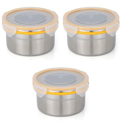 STEELLOCK Airtight Stainless Steel Containers for Kitchen  Food Storage Containers with Lids Leak Proof For Fridge Office Kids School (300 ml, Yellow, Pack of 3, SL-1103)