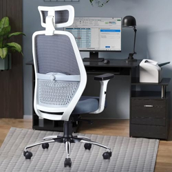 ASTRIDE Octave Ergonomic Office Chair for Home | 3-Years Warranty | 2D Headrest, 2D Lumbar Support & Adjustable Arms | Single Tilt Lock Mechanism [Heavy Duty Chromium Metal Base, Grey-White]