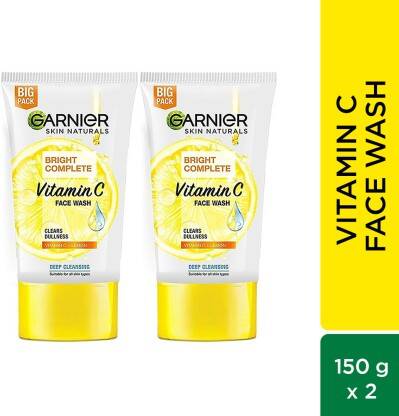 GARNIER Bright Complete VITAMIN C , 150g (Pack of 2)|Brighter and Glowing Skin Face Wash(300 g)