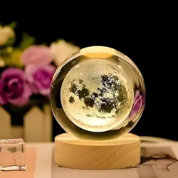 Desidiya Moon Crystal Ball Night Light,2.4 Inch Glass Ball Night LED Lamp with Woodern Base,Decorations Gifts for Men,Women,Kids,Boys,Girls | Gifts for Woman | Valentine Gifts