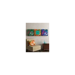 Set of 3 Floral Print Square Shape wall Clock with Wall art