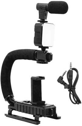 Mabron Cellular and camera support stabilizer with light and microphone Tripod Kit(Black, Supports Up to 500 g)