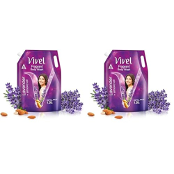 Vivel Fragrant Body Wash, Lavender & Almond Oil Shower Gel, 1500ml Supersaver XL Refill Pouch, Moisturizing Bodywash, Soft & Smooth Skin, Effective Cleansing, For Women & Men (Pack of 2)