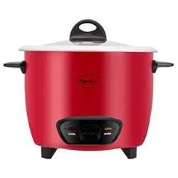 Pigeon by Stovekraft Ruby Rice Cooker with Single pot, 1.8 litres.(Red) | Toughened Glass Lid | 700 Watts | 1 Aluminium Cooking Pot | Measuring Cup| Spatula | Energy Efficient Cooking