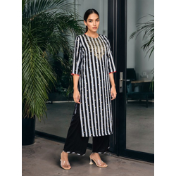 Striped & Floral Print Gotta Patti Kurta with Palazzos