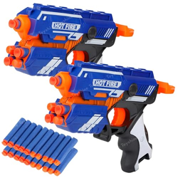 Toyshine Pack of 2 Foam Blaster Gun Toy, Safe and Long Range, 20 Bullets- Made in India, Blue
