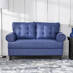 Home Centre 2 Seater Helios California Fabric Sofa| Fabric Sofa| (Blue) |1 Year Warranty