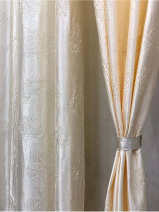 DTODEXPRESS 152.4 cm (5 ft) Polyester Room Darkening Window Curtain (Pack Of 2)(Floral, Cream)