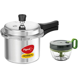 Pigeon by Stovekraft Favourite Outer Lid Non Induction Aluminium Pressure Cooker, 3 Litres & Mini Handy Pro and Compact Chopper with 3 Blades 14515 (400 ml, Grey)