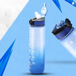 Attro Motivational 1 Liter Quotes & Time Marker Dual Colour Sports Plastic Bottle BPA Free, Leak Proof Sipper Bottle for Gym, Office, Workout-Dark Blue Sky Blue