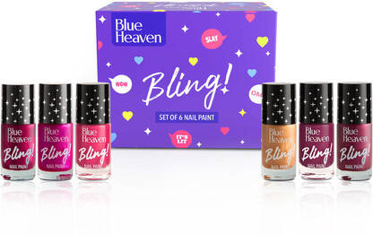 BLUE HEAVEN Bling Combo, matte & pearly shades, Long Lasting Chip Resistant Hot Glam Edition(Pack of 6)