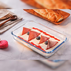 Borosilicate Glass Baking Tray by iveo, Bake Mate | Microwave Safe Tray Bake Mate | for baking, Cake, Bread, Lasagna, Delious Bakery Food | 1.0 L, Rectangle, 1 Pc, Clear