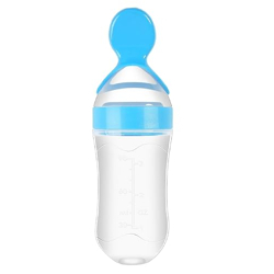 GLUN Silicone Baby Feeding Bottle for New Born, Collapsible Bottle with Squeeze Spoon Feeder for Milk, Cereal, and Fruit, BPA-Free Pack of 1