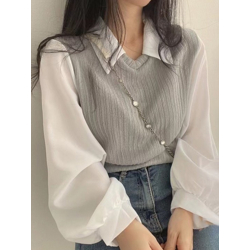 Girls Grey V-Neck Top