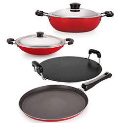 Nirlon Nonstick Aluminium Cookware Combo Set with Stainless Steel Lid