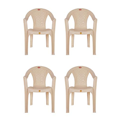 Prima Plastic Chair for Living Room | Set of 4 | Chair for Home, Living Room, Multipurpose | Stackable Chair with arm | 100% Virgin Plastic | Chair-2037 (Marble Beige Colour)
