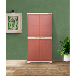 Prima Alfa 2 Plastic Cabinet for Storage | Space Organizer | Shelves | Cupboard | Living Room | Kids | Multipurpose for Home Kitchen & Office Brick Red-Beige Color