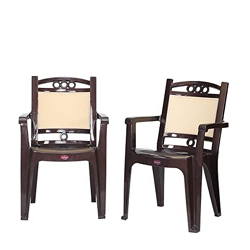 Prima Plastic Chair for Living Room | Set of 2 | Chair for Home, Living Room, Outdoor | Stackable Chair with arm | 100% Virgin Plastic | Quikr 4 (Brown Beige Colour)
