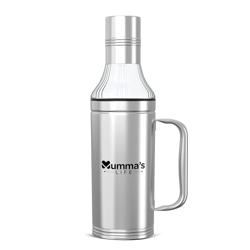 Mumma's LIFE Stainless Steel Oil Dispenser Bottle with Lid and Cap | Air-Tight Spill-Proof | Food Grade Pourer Drizzler| (Silver, Set of 1 | (750ml)