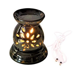 Pure Source India Ceramic Electric Aroma Diffuser Matka Shape Burner with Bulb (Black)